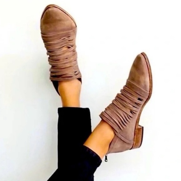 Free People | Women’s Brown Leather Lost Valley Strappy Ankle Zip Ankle Boot 9.5 - Picture 3 of 16